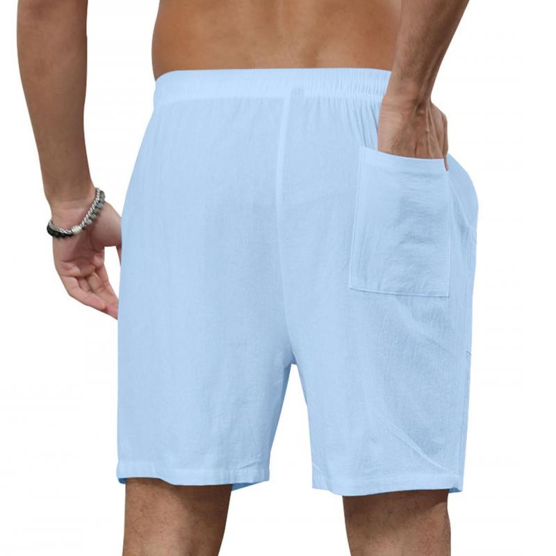 Men's Solid Color Cotton And Linen Beach Drawstring Shorts 66870843Y