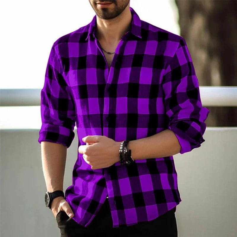 Men's Plaid Loose Long-Sleeved Shirt 78779579Y