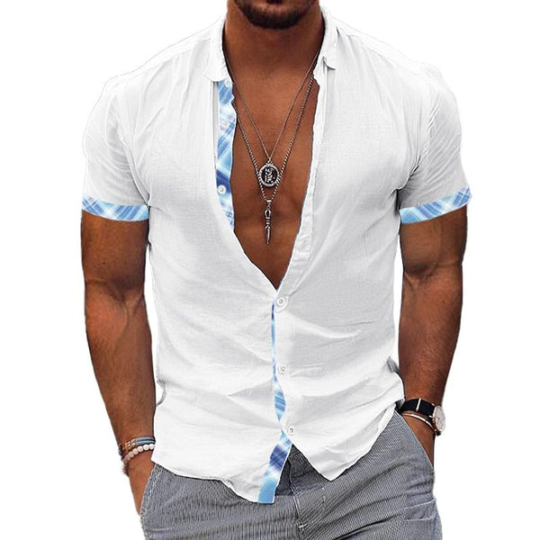 Men's Colorblock Lapel Short Sleeve Casual Shirt 60506980Z