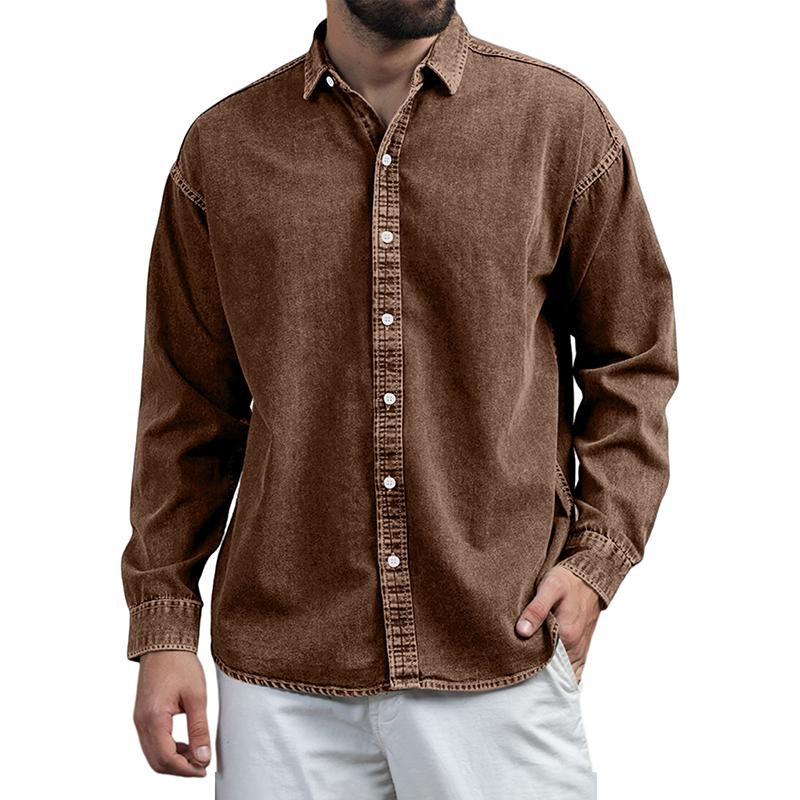 Men's Solid Color Lapel Long Sleeve Casual Shirt 17378535Z