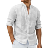 Men's Casual Stitching Stand Collar Long Sleeve Shirt 24816010Y