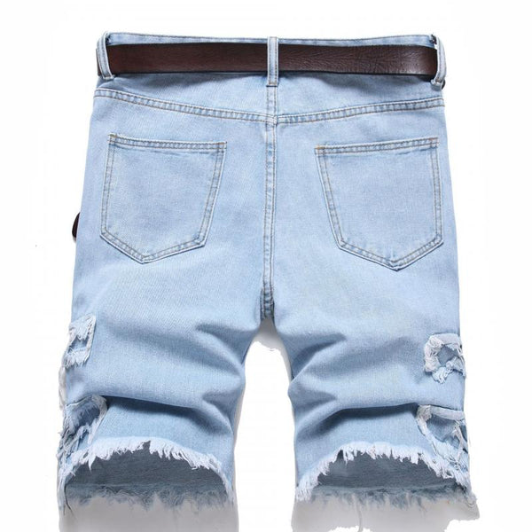 Men's Fashion  Distressed Patch Straight Denim Shorts 07940431Z