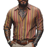 Men's Retro Personalized Striped Long Sleeve Lapel Shirt 62829152F