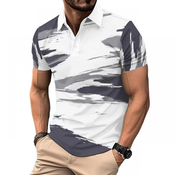Men's Casual Printed Lapel Short Sleeve Polo Shirt 61921182M