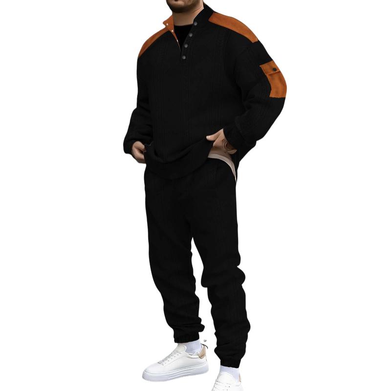 Men's Casual Colorblock Henley Collar Long Sleeve Sweatshirt and Sweatpants Set 21838166Y