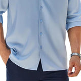 Men's Solid Lapel Long Sleeve Single Breasted Shirt 53433457Z