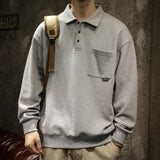 Men's Retro Casual Solid Color Polo Lapel Pocket Sweatshirt 78523068TO