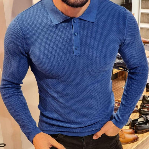 Men's Casual Lapel Knitted Long Sleeve Polo Shirt 32807440M