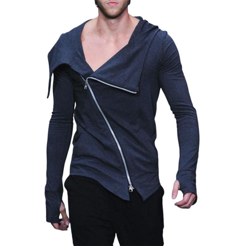 Men's stylish casual irregular slim fit zipper long sleeve T-shirt 85806012K