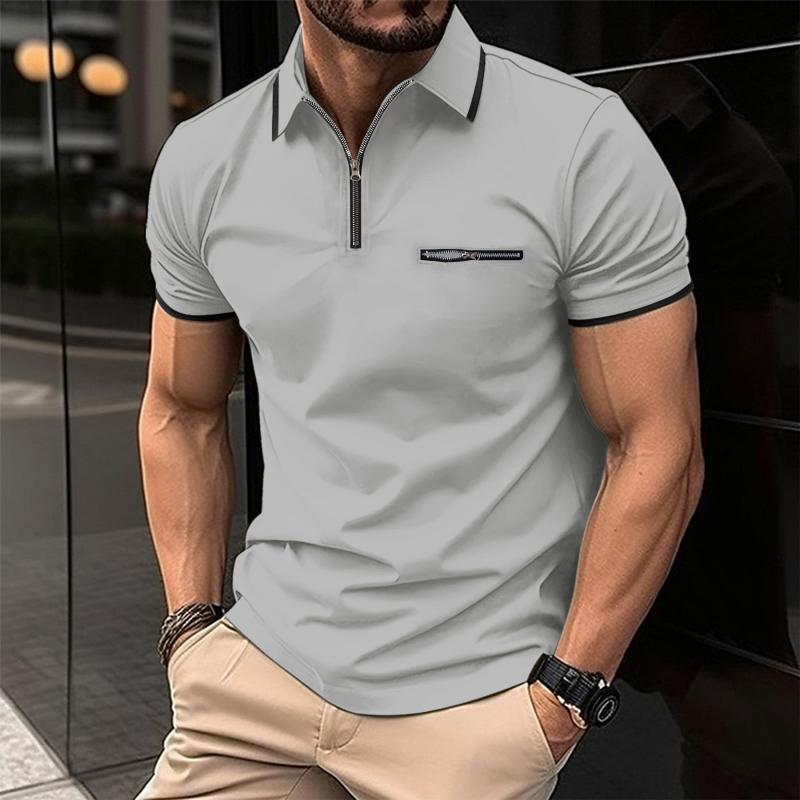 Men's Color Block Zip Short Sleeve Polo Shirt 90620666Y