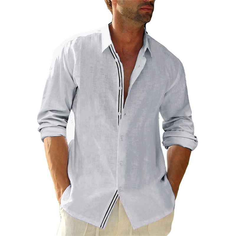 Men's Solid Lapel Long Sleeve Casual Shirt 37454830Z