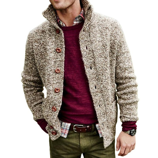 Men's Casual Retro Stand Collar Cardigan Sweater 59037054TO