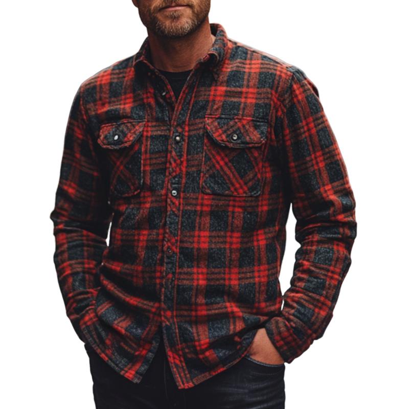 Men's Classic Lapel Flannel Check Shirt 50200480F