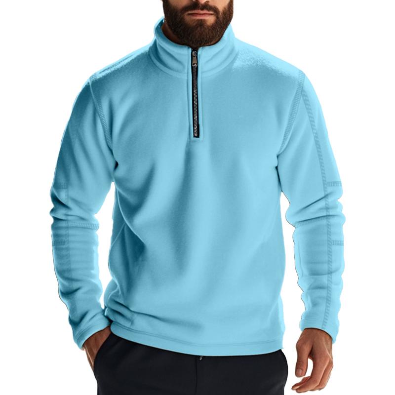 Men's Casual Outdoor Zipper Stand Collar Polar Fleece Pullover Sweatshirt 38767226M