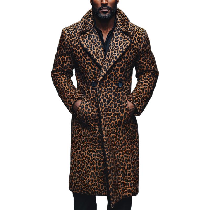 Men's Classic Long Lapel Leopard Print Wool Coat 44060055F