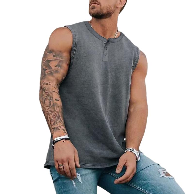 Men's Solid Sport Henley Neck Sleeveless Tank Top 15418948Y