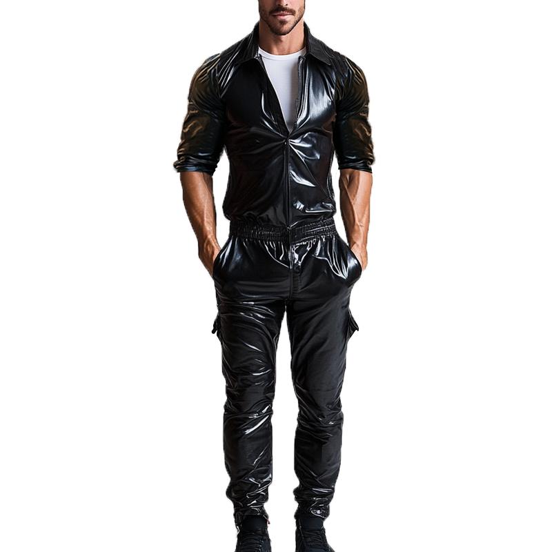 Men's Casual Personalized Multi-Pocket Leather Jumpsuit 44877168K