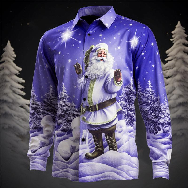 Men's Christmas Printed Lapel Long Sleeve Shirt 63009163Z