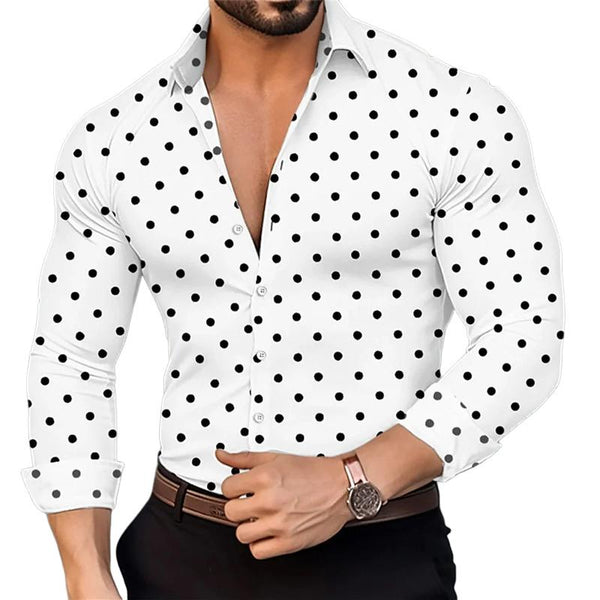 Men's Polka Dot Print Lapel Long Sleeve Shirt 40296130X