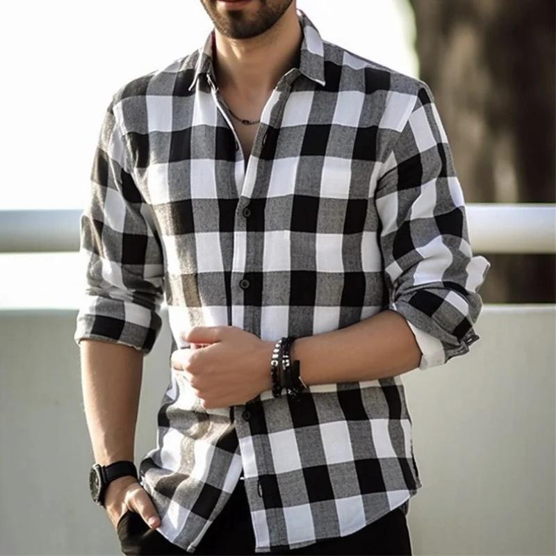 Men's Plaid Loose Long-Sleeved Shirt 78779579Y