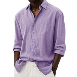 Men's Casual Solid Color Lapel Loose Long-sleeved Shirt 26047947M