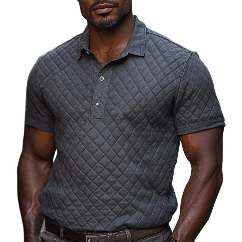 Men's Casual Quilted Short Sleeve Polo Shirt 04646052F