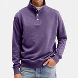 Men's Casual Solid Color Button Stand Collar Pullover Loose Sweatshirt 24842988M