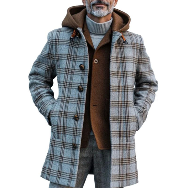 Men's Vintage Check Printed Tweed Hooded Single-Breasted Coat 46810668Y