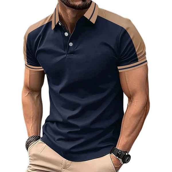 Men's Colorblock Lapel Short Sleeve Polo Shirt 80452741Z