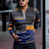 Men's Printed Casual Zipper Long Sleeve Polo Shirt 21020557X