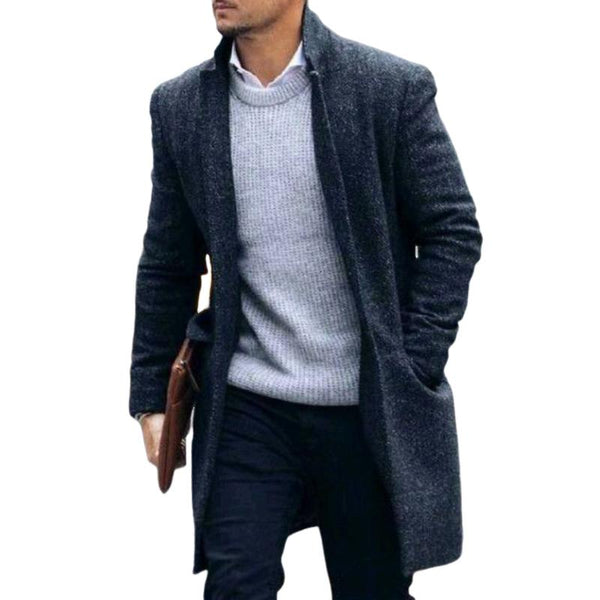 Men's Casual Retro Stand Collar Buttonless Mid-length Coat 60055085TO