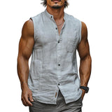 Men's Bamboo Cotton Solid Color Stand Collar Tank Tops 73445979X