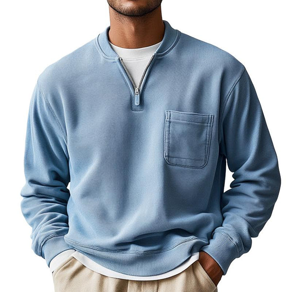 Men's Solid Loose Zip Collar Long Sleeve Casual Sweatshirt 41868568Z