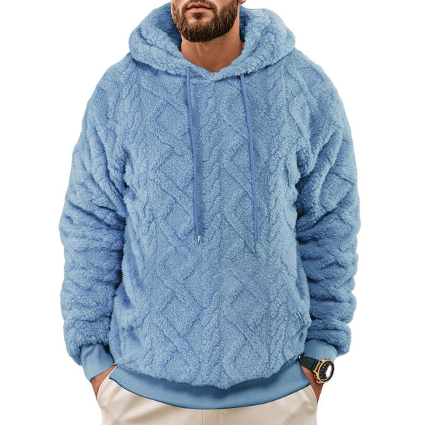 Men's Casual Solid Color Woven Plush Warm Hooded Sweatshirt 72865635Y