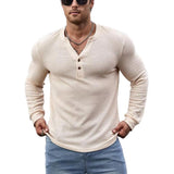 Men's Classic Casual Button V-Neck Slim Fit Long Sleeve T-Shirt 72249592K