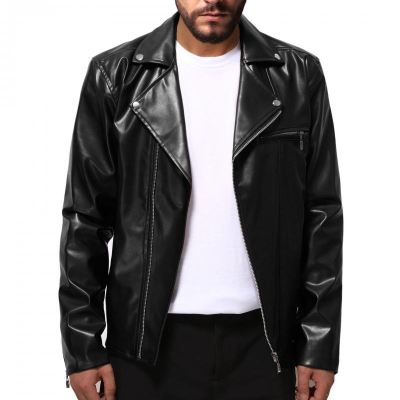 Men's Vintage Lapel Zipper Motorcycle Leather Jacket 53310719M
