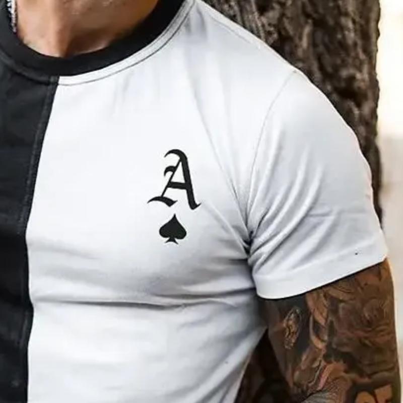 Men's Colorblock Spade Ace Short Sleeve T-Shirt 53414207TO