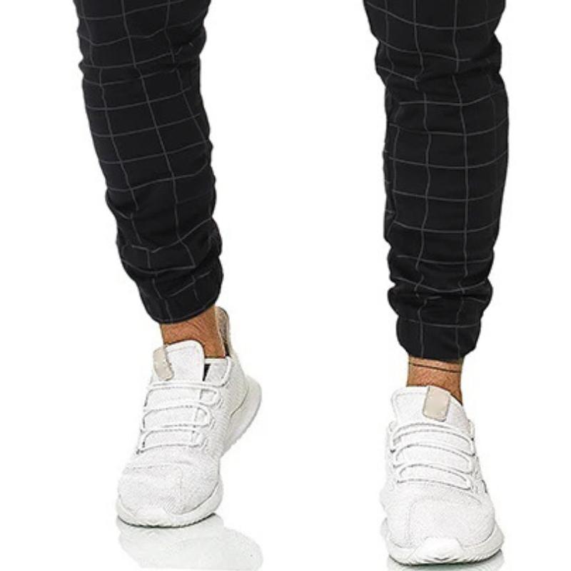 Men's Retro Casual Plaid Print Drawstring Sports Pants 23829942TO