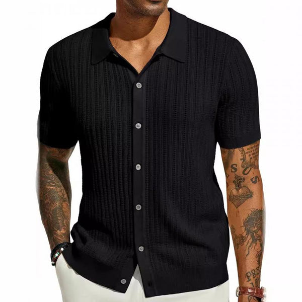 Men's Casual Breathable Hollow Lapel Knitted Short-Sleeved Cardigan 81960721M