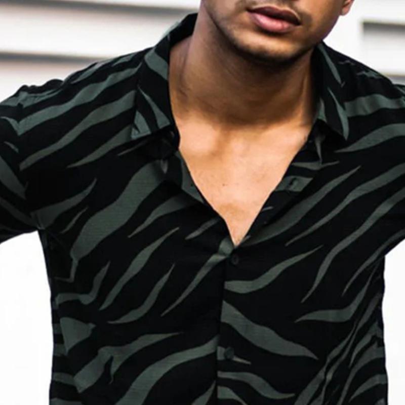 Men's Casual Zebra Print Colorblock Long Sleeve Shirt 83195443TO