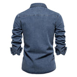 Men's Denim Lapel Chest Pocket Long Sleeve Cargo Shirt 80094373Z