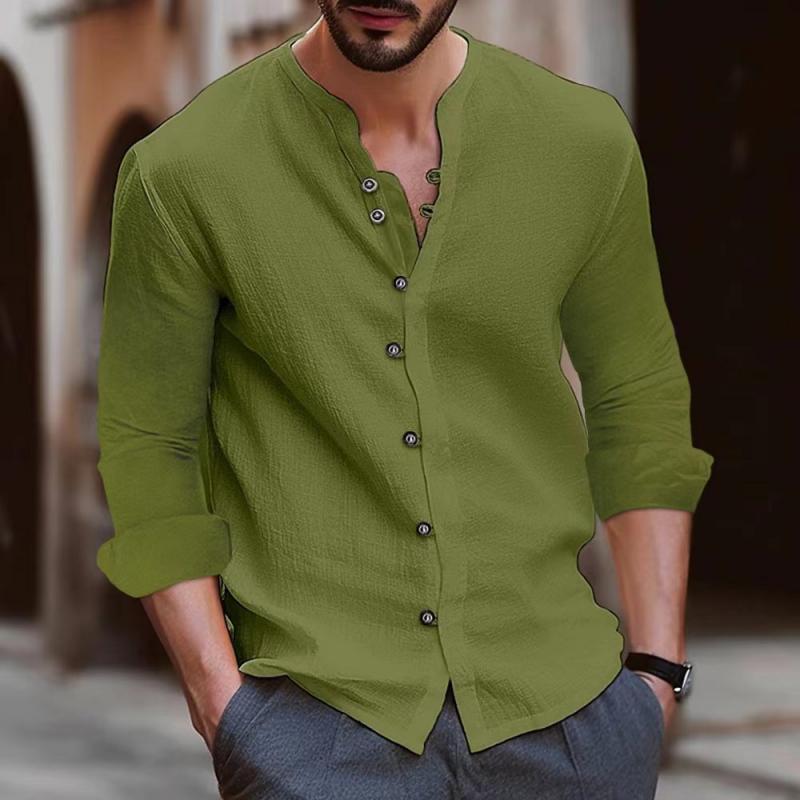 Men's Retro Casual Cotton Linen Loose Single Breasted Long Sleeve Shirt 81251175M