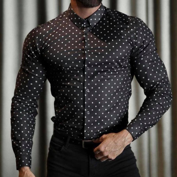 Men's Retro Casual Polka Dot Lapel Long Sleeve Shirt 71825492TO