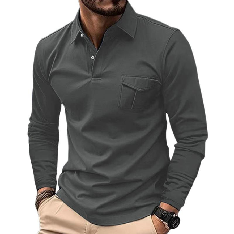 Men's Classic Long Sleeve Lapel Casual POLO Shirt 48604274F