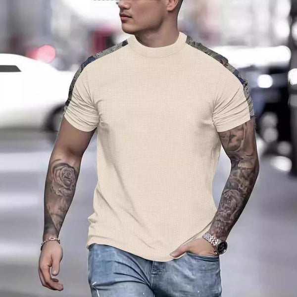 Men's Casual Waffle Stitching Round Neck Slim Short Sleeve T-shirt 47499943M
