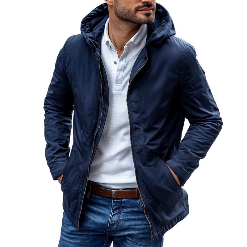 Men's Vintage Casual Solid Color Outdoor Hooded Zip-Up Jacket 61334160TO