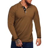 Men's Casual Cotton Blended Lapel Slim Fit Long Sleeve Polo Shirt 67263647M