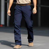 Men's Solid Multi-pocket Elastic Waist Straight Cargo Pants 62798416Z