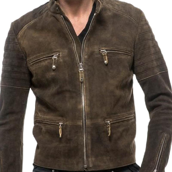 Men's Classic Stand Collar Zipper Suede Jacket 89113198F