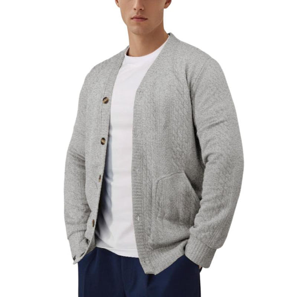 Men's Casual Solid Color Jacquard Round Neck Jacket 24248892Y